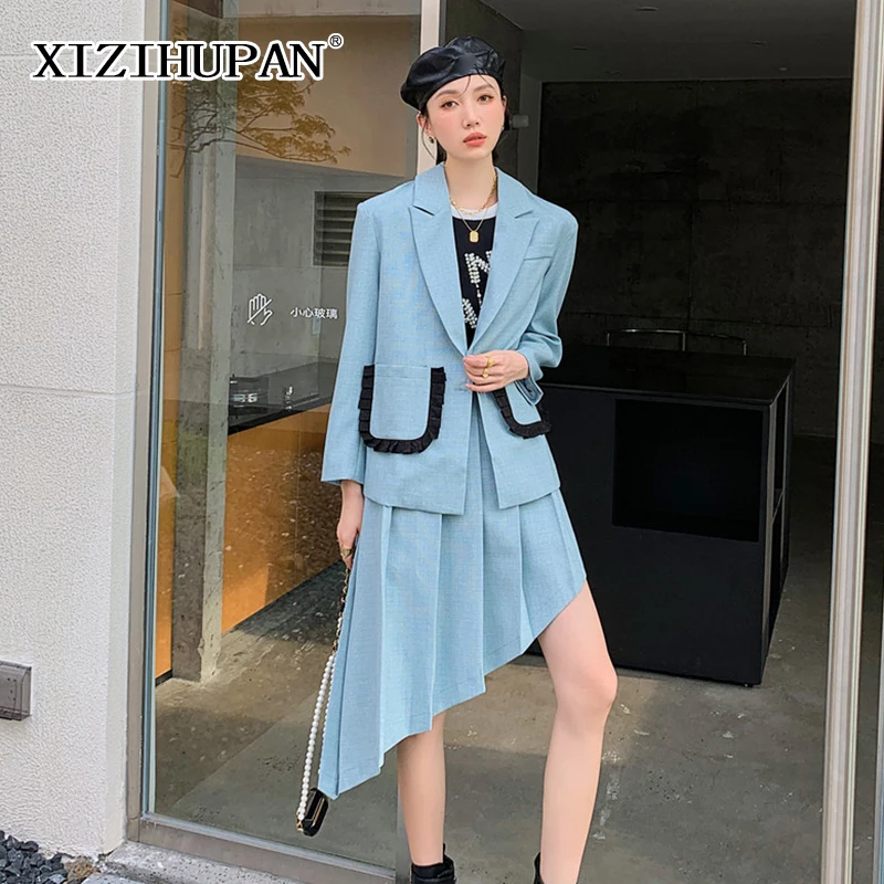 Элегантный костюм XIZIHUPAN с цветными блоками и юбкой, с отложным воротником и длинным рукавом, двойная яркость, Однотонная юбка миди с высокой ...
Элегантный костюм XIZIHUPAN с цветными блоками и юбкой, с отложным воротником и длинным рукавом, двойная яркость, Однотонная юбка миди с высокой ...