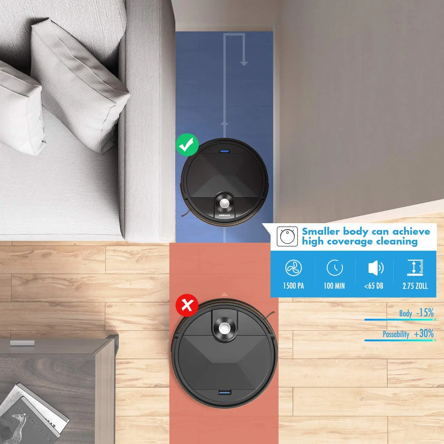 APOSEN A200 Sweeper Self-Charging Robotic Vacuum Cleaner for Pet Hair Hard Floors 360 Smart Sensor Protection 100Mins WorkTime 
APOSEN A200 Sweeper Self-Charging Robotic Vacuum Cleaner for Pet Hair Hard Floors 360 Smart Sensor Protection 100Mins WorkTime