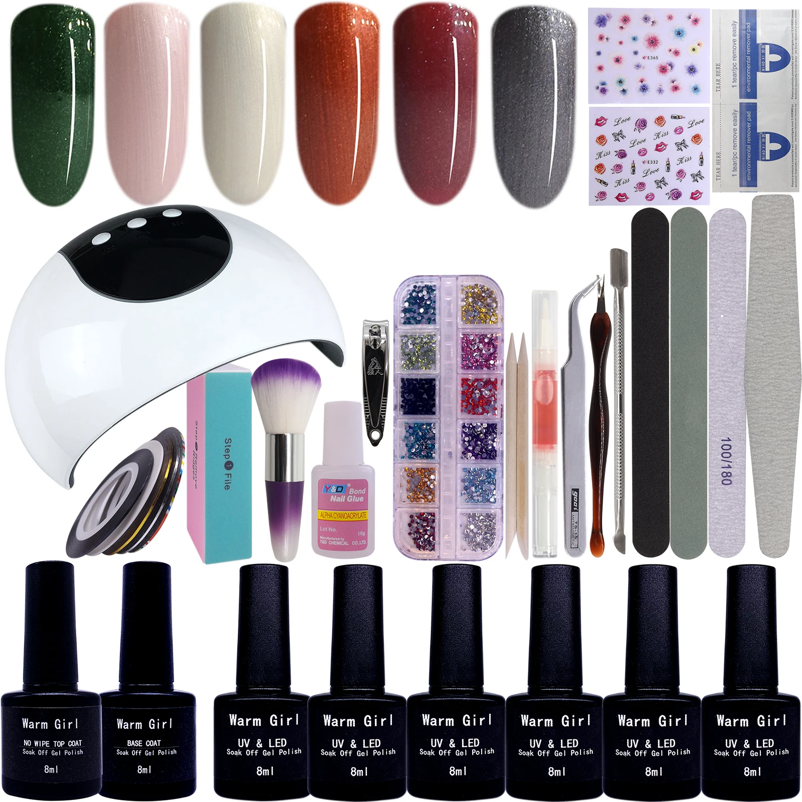 Warm Girl 6 Colors Gel Nail Starter Kit with 36W UV/LED Lamp (3 Timer Setting), Base and Top Coat, Manicure Tools Set#15
Warm Girl 6 Colors Gel Nail Starter Kit with 36W UV/LED Lamp (3 Timer Setting), Base and Top Coat, Manicure Tools Set#15