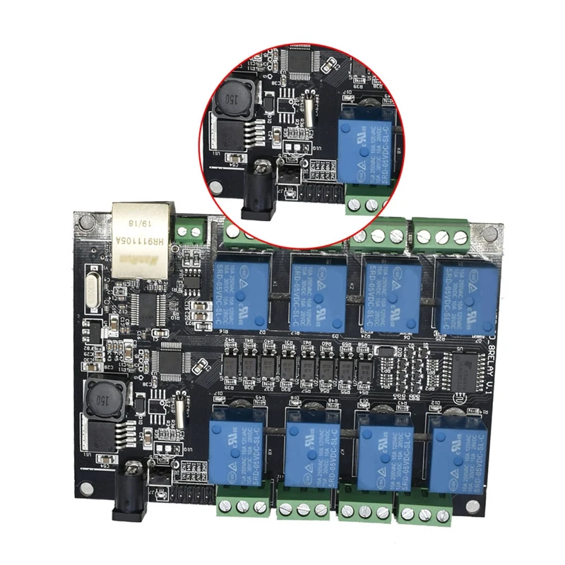NC-1000 Ethernet RJ45 TCP/IP Remote Control Board with 8 Channels Relay Integrated AC250V 485 Networking Controller DC7-24V