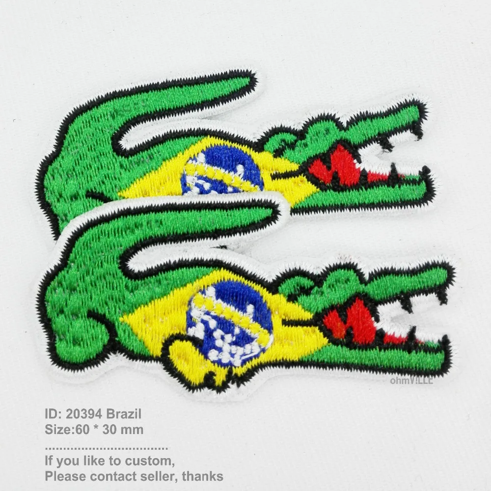 

Crocodile Patch For Clothing Brazil Flag Iron On Patches Appliques 3D Embroidery parches Eco-Friendly Embroidered 2017 NEW