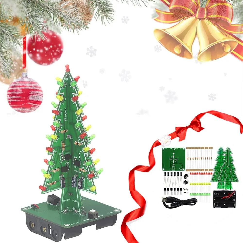 Рождественские украшения для дома Новогоднее украшение 3D USB елки 3 цвета LED DIY Kit