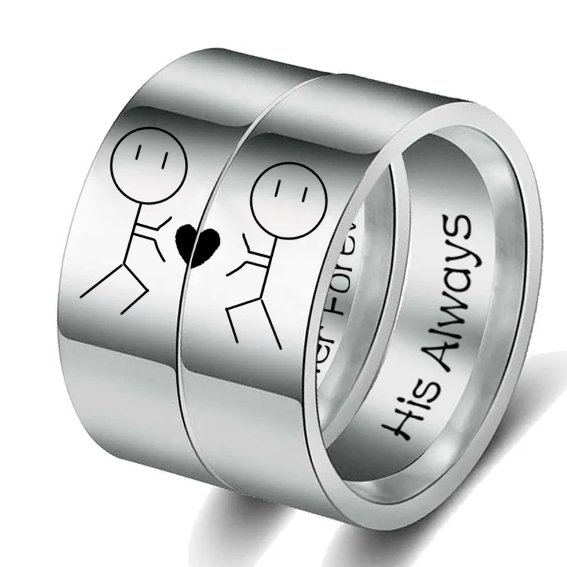 

2021 Romantic Couple Finger Ring His Always Her Forever Simple Stainless Steel Wedding Engagement Rings Jewlery Valentine's Gift