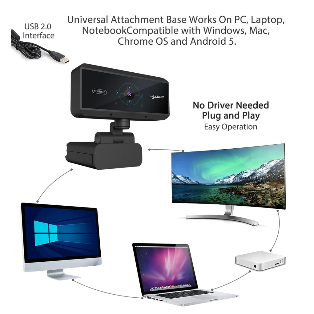 Auto Focus 360 Degree Rotation 1080P Camera HD Video Call USB 2.0 5 Million Pixels Computer Webcam
Auto Focus 360 Degree Rotation 1080P Camera HD Video Call USB 2.0 5 Million Pixels Computer Webcam
