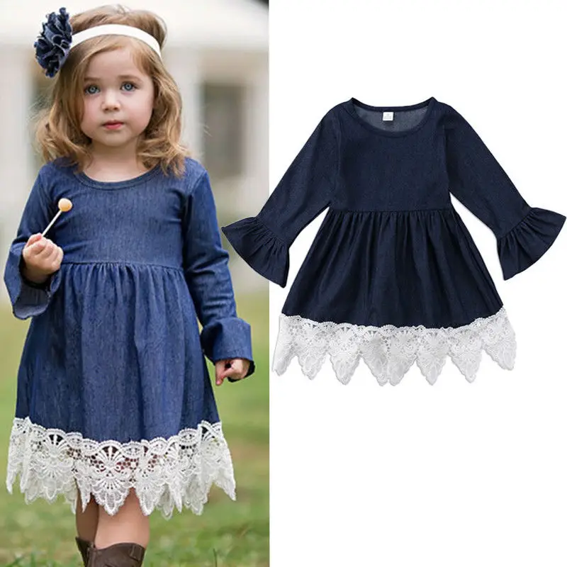 1-7T Lovely Lace Dress Denim Kids Baby Girls Children Long sleeve Party Fashion Sundress Dresses Girls Autumn Clothing 
1-7T Lovely Lace Dress Denim Kids Baby Girls Children Long sleeve Party Fashion Sundress Dresses Girls Autumn Clothing