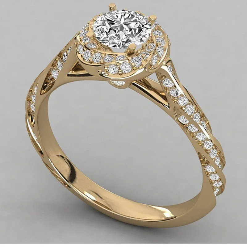 

2023 Trend Gold Flower Inlaid White Diamond Engagement Ring Women's Rings Bague Femme Women Jewelry Bijoux Bijouterie Female