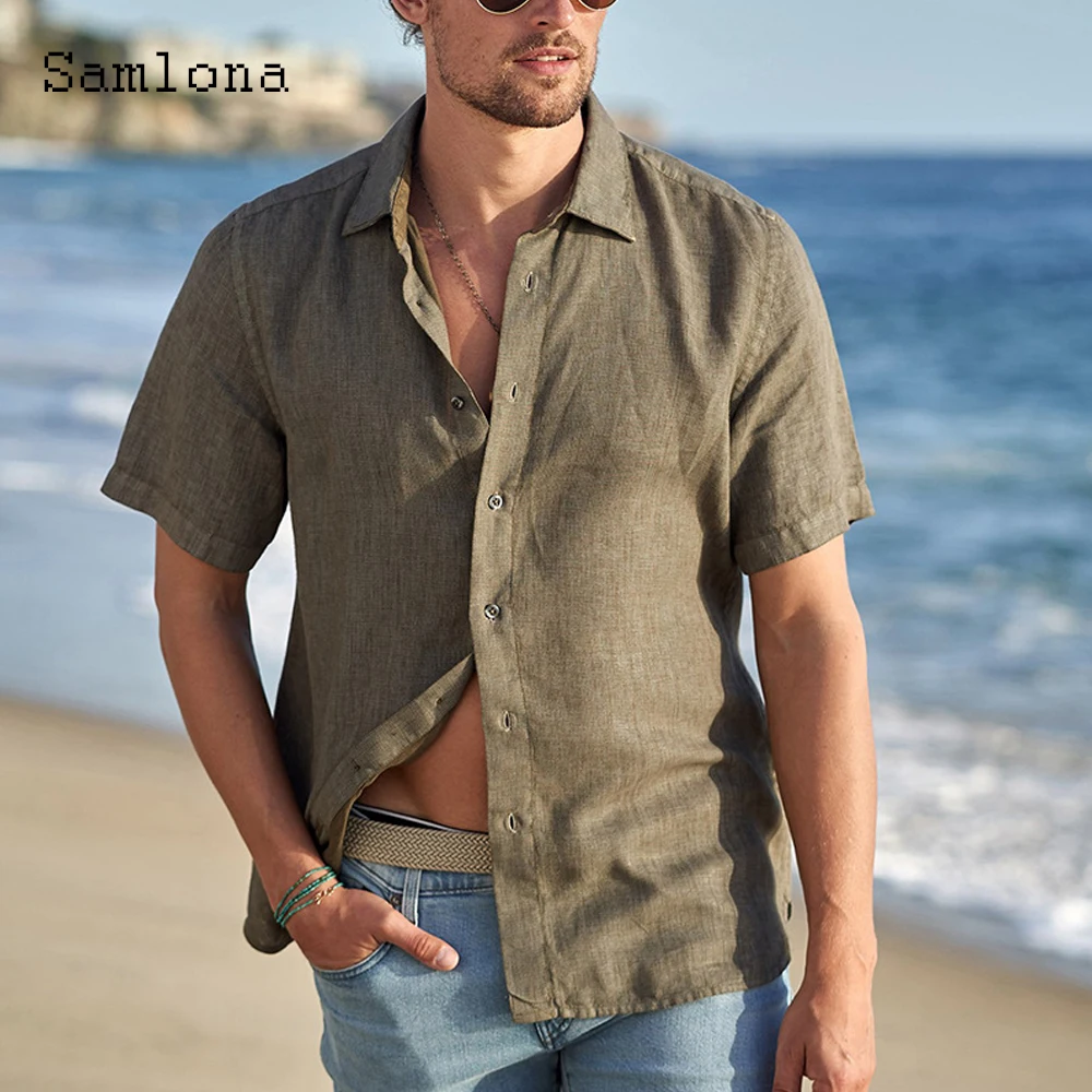 Samlona Plus Size Men Shirt Linen Tops Sexy Men clothing 2021 Summer Casual Shirts Single-breasted Tops Army Green Mens Blouse
Samlona Plus Size Men Shirt Linen Tops Sexy Men clothing 2021 Summer Casual Shirts Single-breasted Tops Army Green Mens Blouse