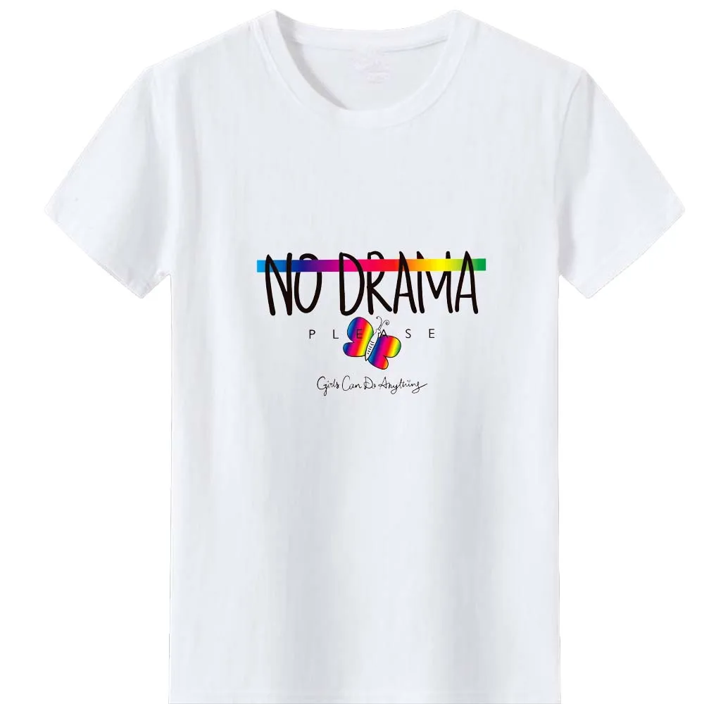 

NO DRAMA PLEASE T Shirt Women Rainbow Butterfly Pattern Tee Shirt Women Personality Letter Graphics Tshirt Women Streetwear Top
