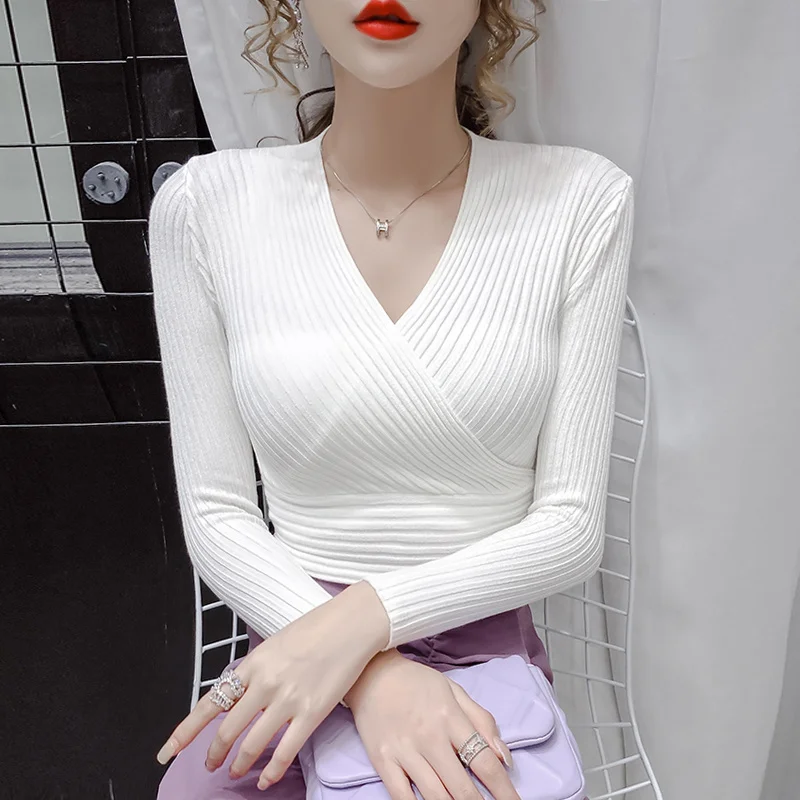 #6654 Spring Autumn Short Sweater Women V-Neck Cotton Sexy Knitted Sweater Femme Long Sleeves Wrap Sweater Tight Pullover Women
#6654 Spring Autumn Short Sweater Women V-Neck Cotton Sexy Knitted Sweater Femme Long Sleeves Wrap Sweater Tight Pullover Women
