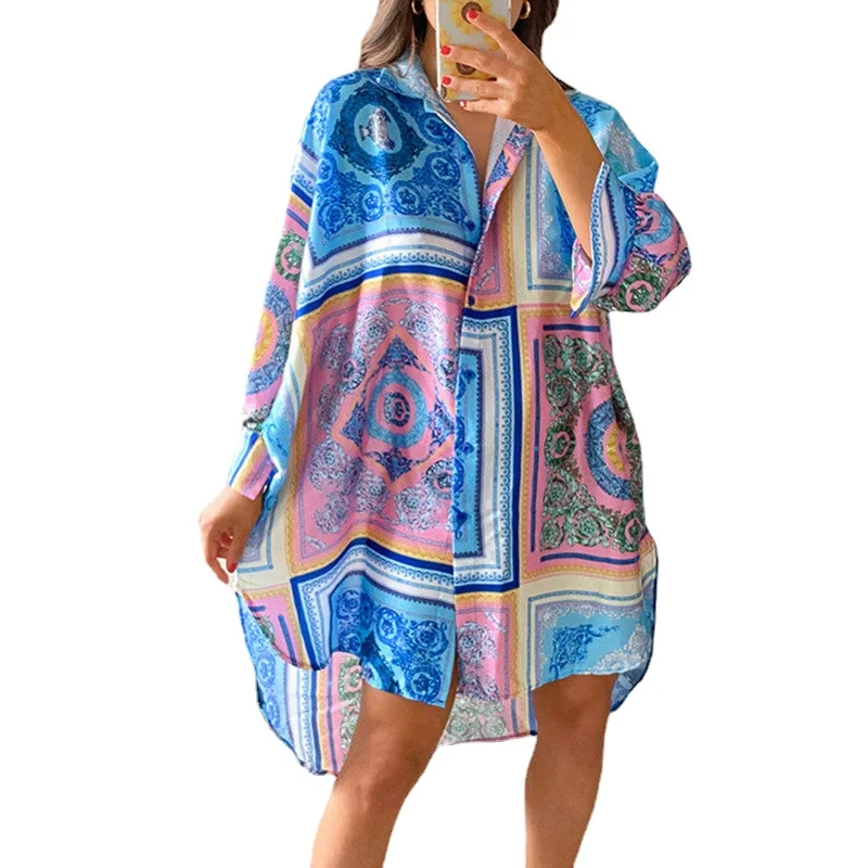 2021 Summer Long Sleeve Shirt Dress Women V Neck Print Blue Loose Beach Sexy Party Casual Green Dresses
2021 Summer Long Sleeve Shirt Dress Women V Neck Print Blue Loose Beach Sexy Party Casual Green Dresses