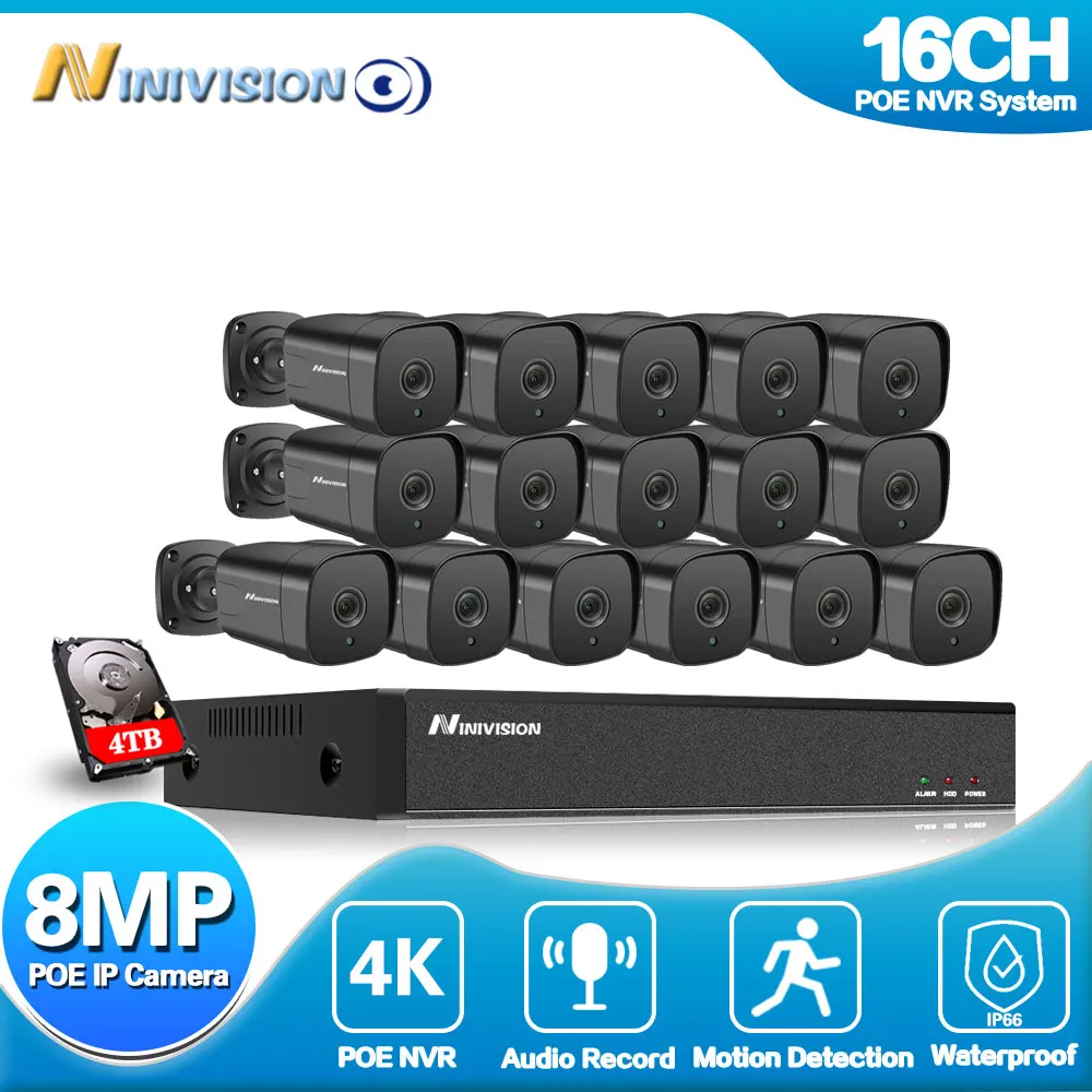 NINIVISION 16CH POE 4K NVR System 16pcs 8MP Security Outdoor POE IP Camera H.265+ 4K 16CH CCTV Video Surveillance System kit
NINIVISION 16CH POE 4K NVR System 16pcs 8MP Security Outdoor POE IP Camera H.265+ 4K 16CH CCTV Video Surveillance System kit