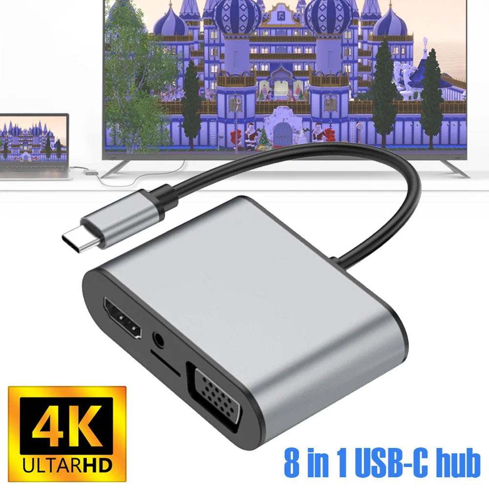 Адаптер 8 в 1 Type-C Hub Type-C к HDMI, кардридер 4K SD/TF с портами VGA/AUX, ключ-ключ с поддержкой разрешения экрана 1080P, с возможностью подключения к USB-сети, с...
Адаптер 8 в 1 Type-C Hub Type-C к HDMI, кардридер 4K SD/TF с портами VGA/AUX, ключ-ключ с поддержкой разрешения экрана 1080P, с возможностью подключения к USB-сети, с...