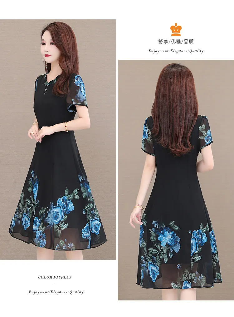 Women's Dresses Chiffon Casual Dress New Korean Fashion Print A-LINE Lady Button V-Neck Knee-Length Short Sleeve Dresse Houthion
Women's Dresses Chiffon Casual Dress New Korean Fashion Print A-LINE Lady Button V-Neck Knee-Length Short Sleeve Dresse Houthion