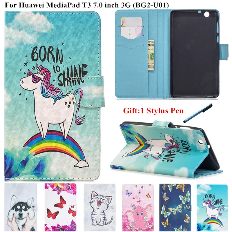 

Cute Unicorn Cat PU Leather for Huawei MediaPad Media Pad T3 7 Case 3G Version BG2-U01 7 inch Magnetic Cover for Huawei T3 7