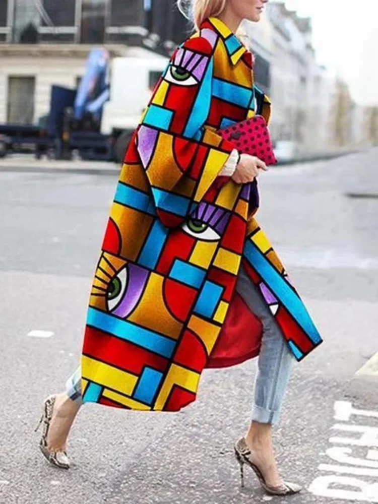 2021 New Women's Casual Coat Long Sleeve Printed Loose Windbreaker Straight Lapel Women's Coat Geometric Printing Rainbow Coat
2021 New Women's Casual Coat Long Sleeve Printed Loose Windbreaker Straight Lapel Women's Coat Geometric Printing Rainbow Coat