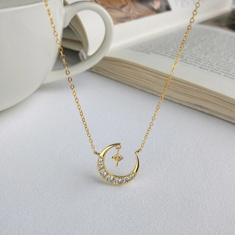 

WTLTC Fashion 925 Sterling Sliver Moon Necklaces for Women Dainty Tiny Mimi Cross Pendant Necklaces Cubic Zirconia Chokers 2020