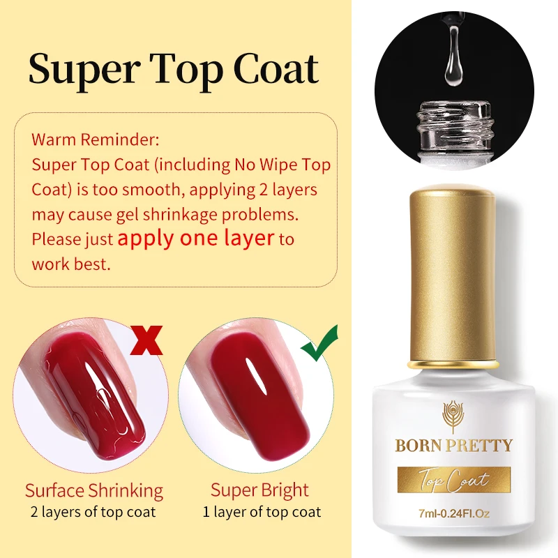 BORN PRETTY Super Top Coat Gel Polish Nail Art Manicuring Soak Off UV Semi-permanent Varnish Function Gel Base No Wipe Top Coat
BORN PRETTY Super Top Coat Gel Polish Nail Art Manicuring Soak Off UV Semi-permanent Varnish Function Gel Base No Wipe Top Coat