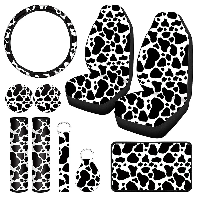 10PCS Cow Print Car Seat Cover Kit, Car Steering Wheel Cover, Seat Belt Pads, Car Floor Mats, Car Coasters, Armrest Pad 
10PCS Cow Print Car Seat Cover Kit, Car Steering Wheel Cover, Seat Belt Pads, Car Floor Mats, Car Coasters, Armrest Pad
