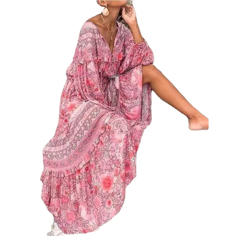Spring/Summer 2021 Printed Loose Women's Casual V-neck Lantern Sleeve Bohemian Dress
Spring/Summer 2021 Printed Loose Women's Casual V-neck Lantern Sleeve Bohemian Dress