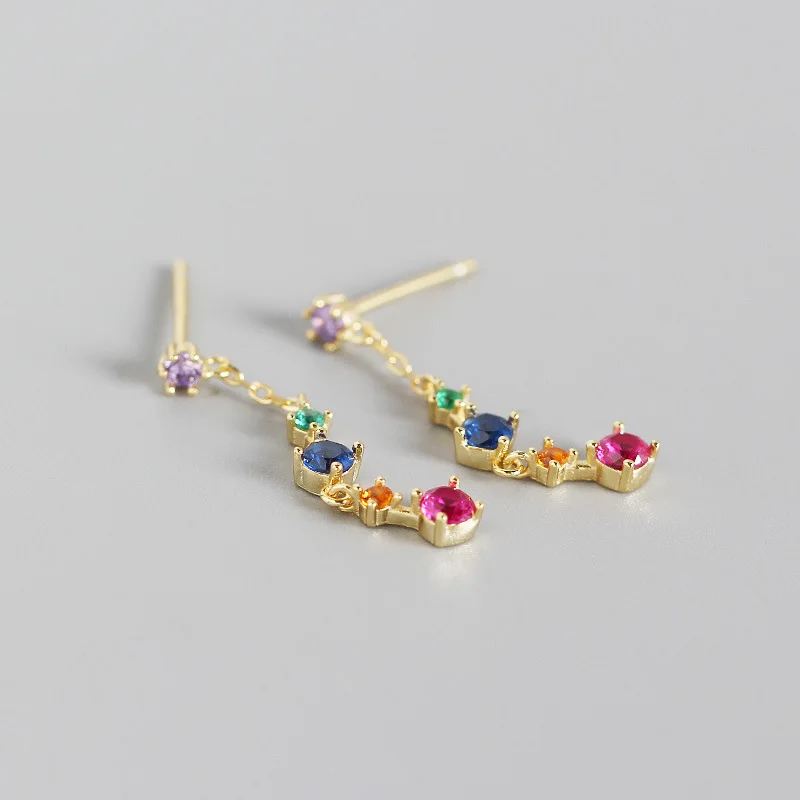 925 Sterling Silver Colorful Zircon Chain Stud Earrings for Women European and American light luxury Female Tassel Earrings
925 Sterling Silver Colorful Zircon Chain Stud Earrings for Women European and American light luxury Female Tassel Earrings