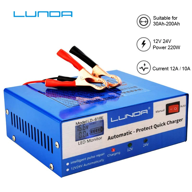 130V-250V Full Automatic Car Battery Charger 30AH-200AH For12V/24V smart Fast Power Charging Suitable for All car motorcycle
130V-250V Full Automatic Car Battery Charger 30AH-200AH For12V/24V smart Fast Power Charging Suitable for All car motorcycle