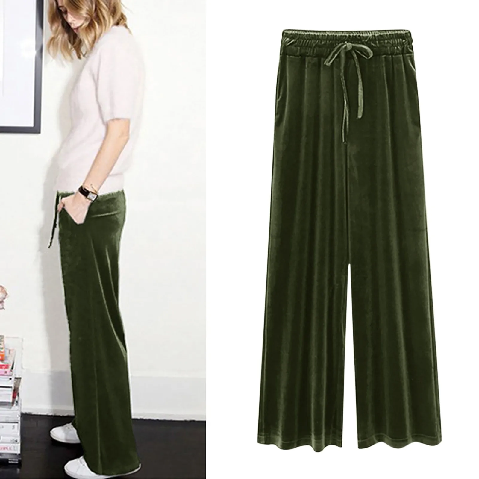 Summer Wide Leg Pants For Women Casual Elastic High Waist Korean Fashion Loose Long Pants Pleated Pant Silk Trousers Femme 4
Summer Wide Leg Pants For Women Casual Elastic High Waist Korean Fashion Loose Long Pants Pleated Pant Silk Trousers Femme 4