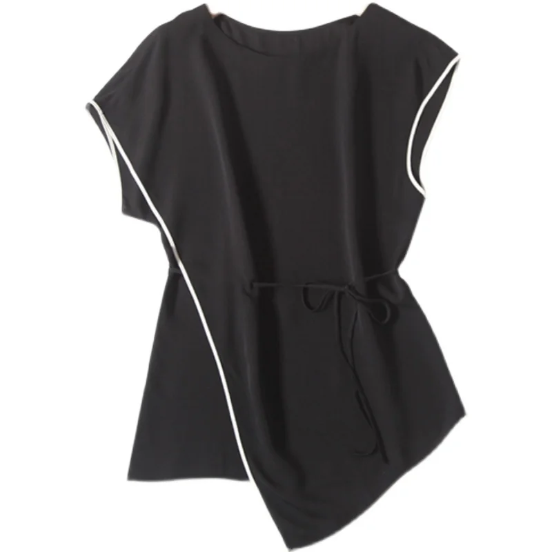 Women designer elegant 100% real silk tops 2021 summer new short sleeve color block asymmetric black white blouses office lady
Women designer elegant 100% real silk tops 2021 summer new short sleeve color block asymmetric black white blouses office lady