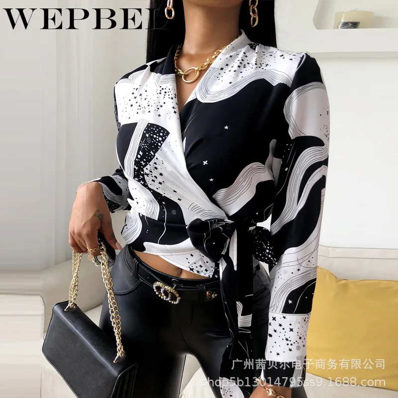 Mandylandy Women Elegant Star Print Shirt Crop Top Casual Lady Long Sleeve V Neck Bow Tie Blouse 
Mandylandy Women Elegant Star Print Shirt Crop Top Casual Lady Long Sleeve V Neck Bow Tie Blouse