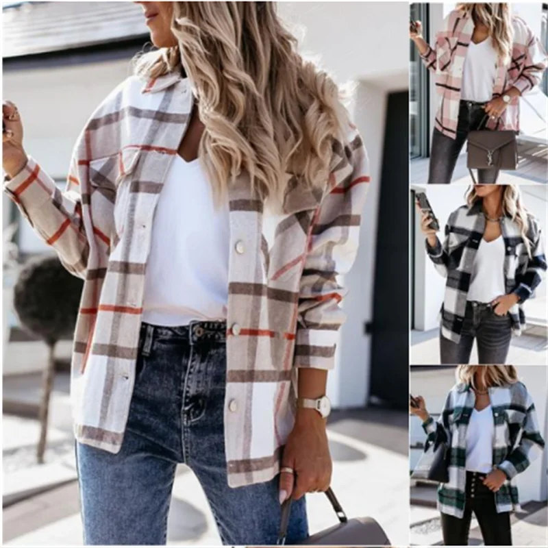 2021 autumn and winter new women's European and American hot selling hot style plaid long-sleeved jacket shirt top
2021 autumn and winter new women's European and American hot selling hot style plaid long-sleeved jacket shirt top
