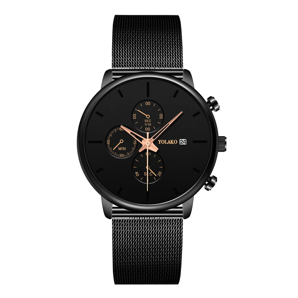 Quartz watch fashion men's watch simple stainless steel mesh three-eye color pointer fashion casual men's watch 
Quartz watch fashion men's watch simple stainless steel mesh three-eye color pointer fashion casual men's watch