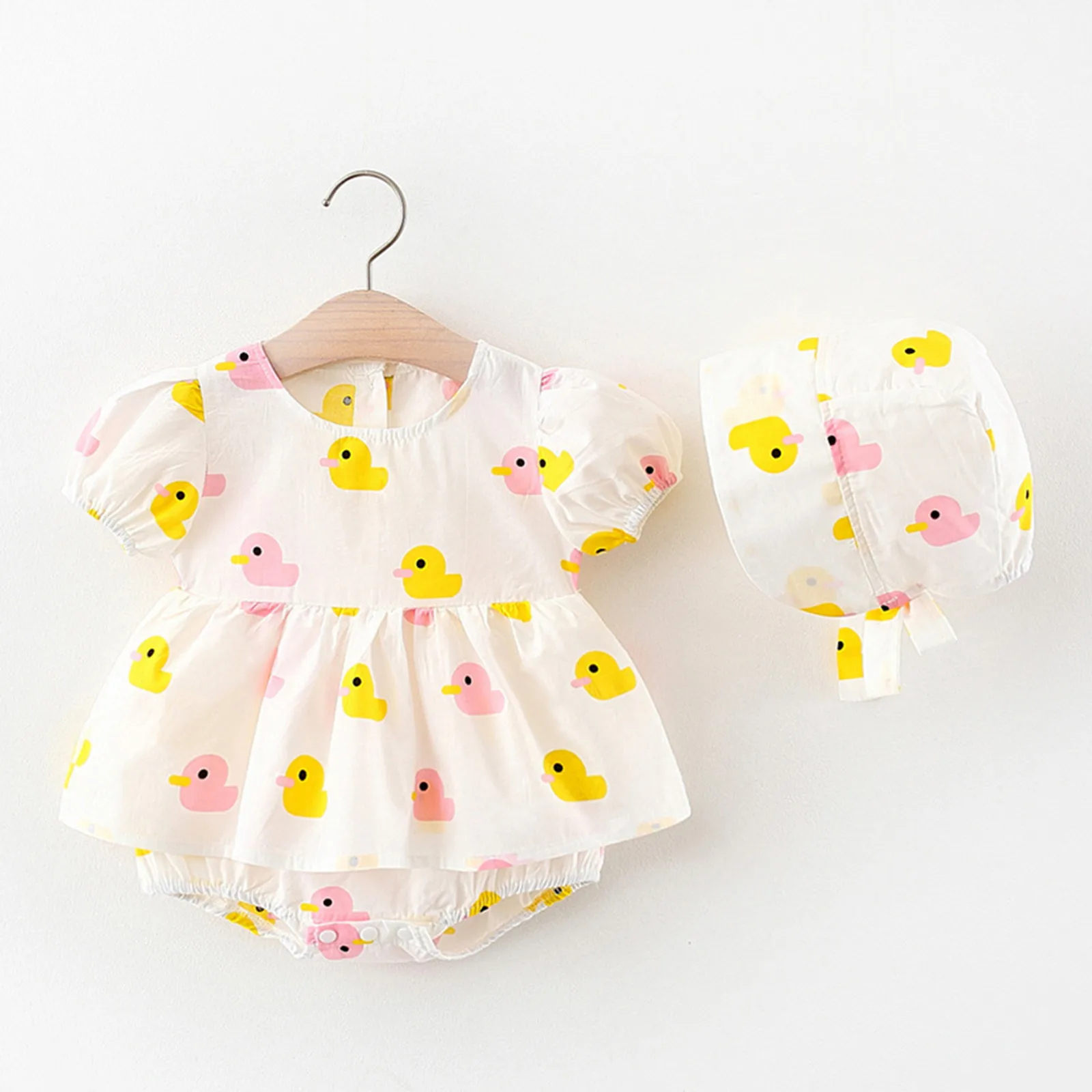 Baby Girls Bodysuit Dress Korean Puff Sleeve Ruched Cartoon Hat Set Newborn Infant Toddler Kids Summer Party Dresses Vestidos
Baby Girls Bodysuit Dress Korean Puff Sleeve Ruched Cartoon Hat Set Newborn Infant Toddler Kids Summer Party Dresses Vestidos