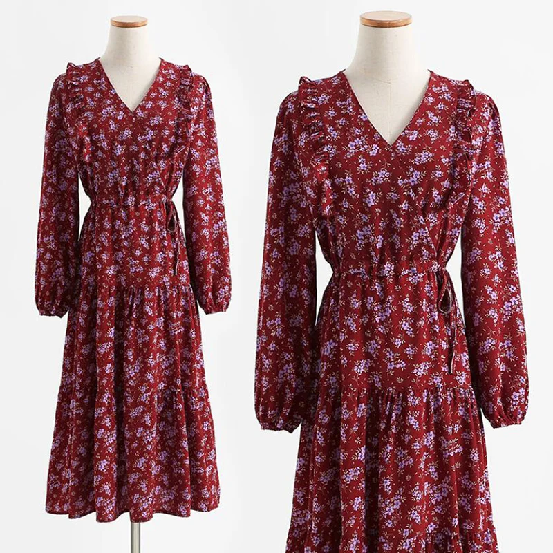 Женское шифоновое платье с V-образным вырезом, длинным рукавом и оборками
Женское шифоновое платье с V-образным вырезом, длинным рукавом и оборками