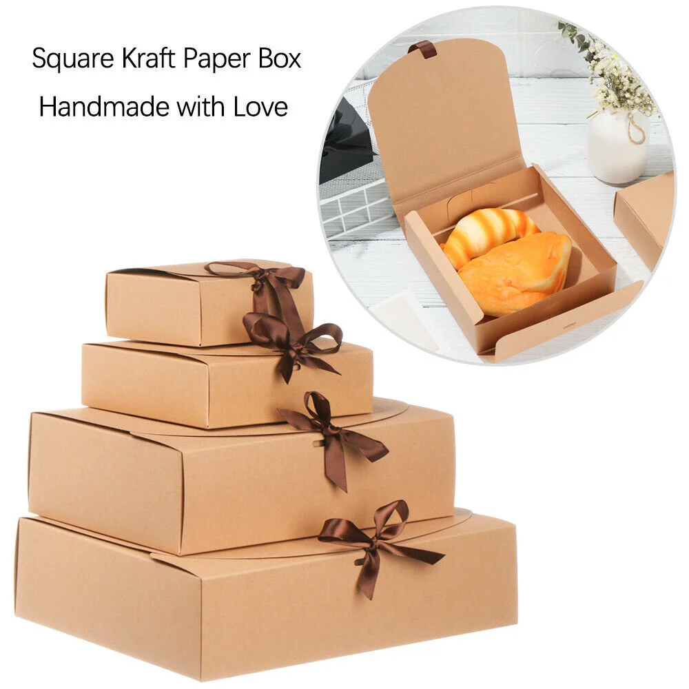 10pcs Square Kraft Paper Box Cardboard Packaging Valentine's Day Wedding Easter Party Gift Box With Ribbons Candy Storage
10pcs Square Kraft Paper Box Cardboard Packaging Valentine's Day Wedding Easter Party Gift Box With Ribbons Candy Storage