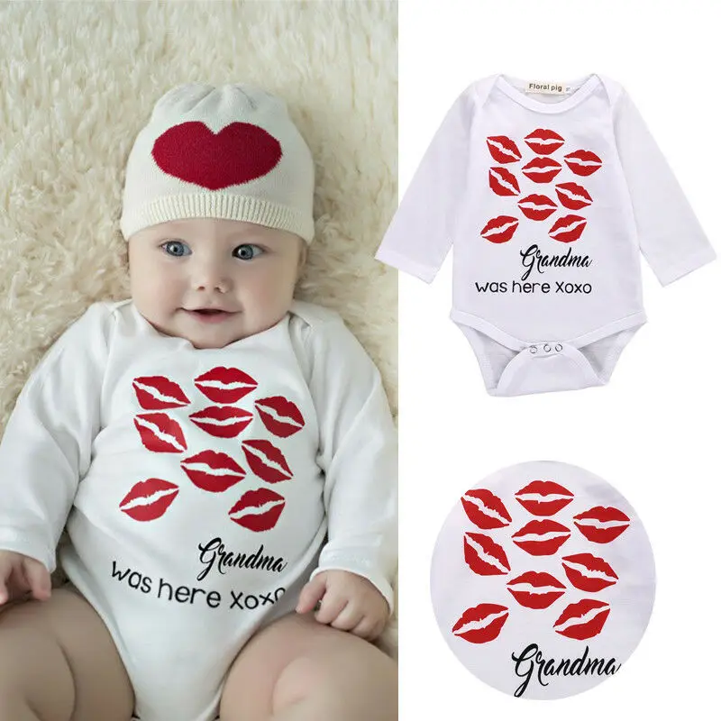 2020 Newborn Baby Bodysuit Boy Girl Valentine Kiss Red Lips Print Jumpsuit Baby Clothes Babygrows Letter Grandma here 0-18M Hot 
2020 Newborn Baby Bodysuit Boy Girl Valentine Kiss Red Lips Print Jumpsuit Baby Clothes Babygrows Letter Grandma here 0-18M Hot
