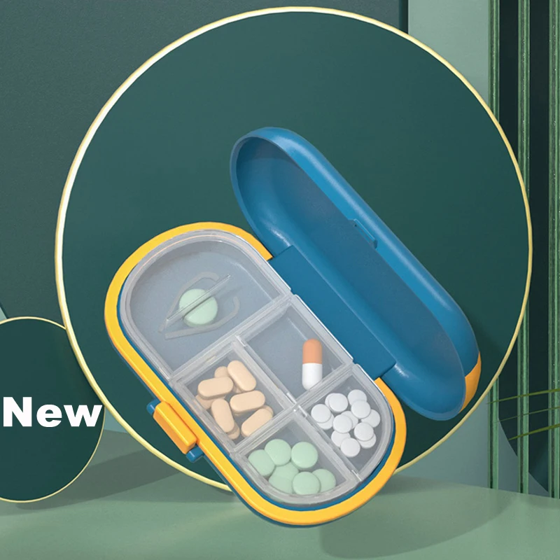 

Pill Splitter Box Organizer Medicine Case Cutter Container Dustproof Moistureproof Compartment Crusher Pills Storage For Travel