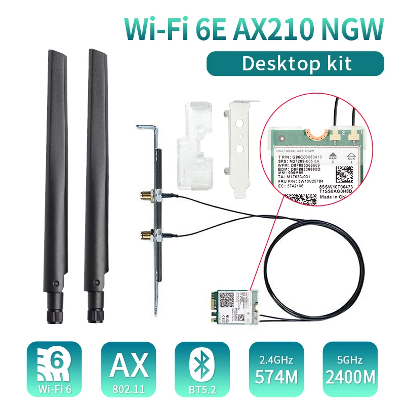 2400 Мбит/с WiFi 6E AX210 NGFF M.2 WiFi карта настольный комплект Bluetooth 5,2 беспроводной сетевой адаптер 2,4G/5G/6 ГГц 802.11AX для Windows 10
2400 Мбит/с WiFi 6E AX210 NGFF M.2 WiFi карта настольный комплект Bluetooth 5,2 беспроводной сетевой адаптер 2,4G/5G/6 ГГц 802.11AX для Windows 10