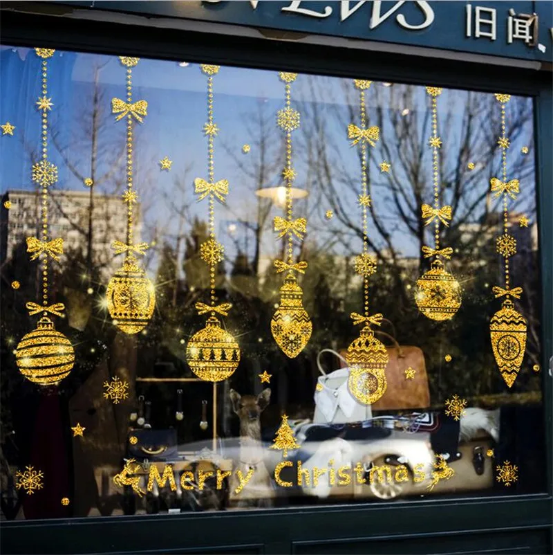 2021 самодельные золотые рождественские наклейки на стену с оленем и снежинкой