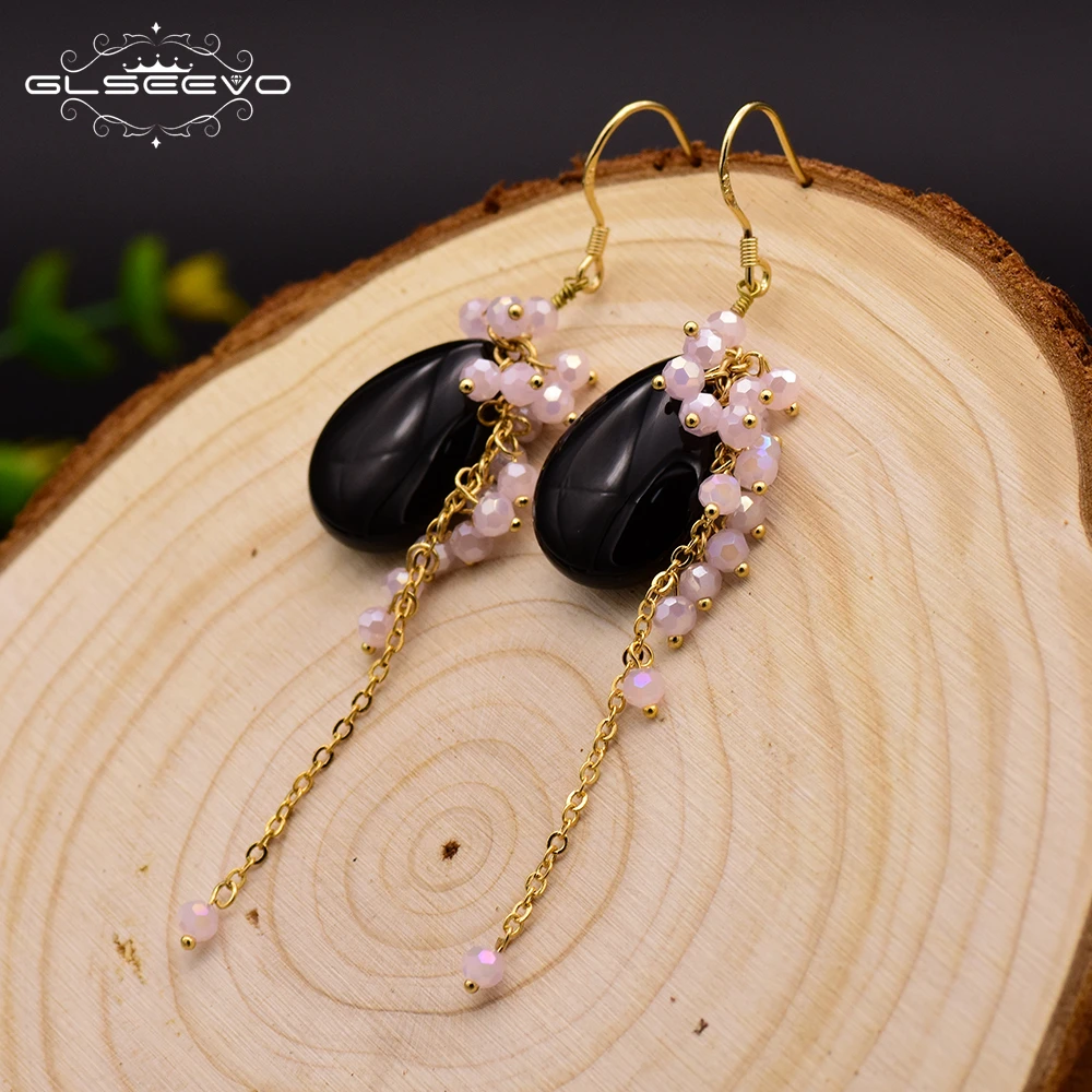 GLSEEVO Natural Black Onyx Long Drop Earrings Fish Hook 925 Sterling Silver Earrings Handmade Jewelry Brincos De Festa GE0086
GLSEEVO Natural Black Onyx Long Drop Earrings Fish Hook 925 Sterling Silver Earrings Handmade Jewelry Brincos De Festa GE0086