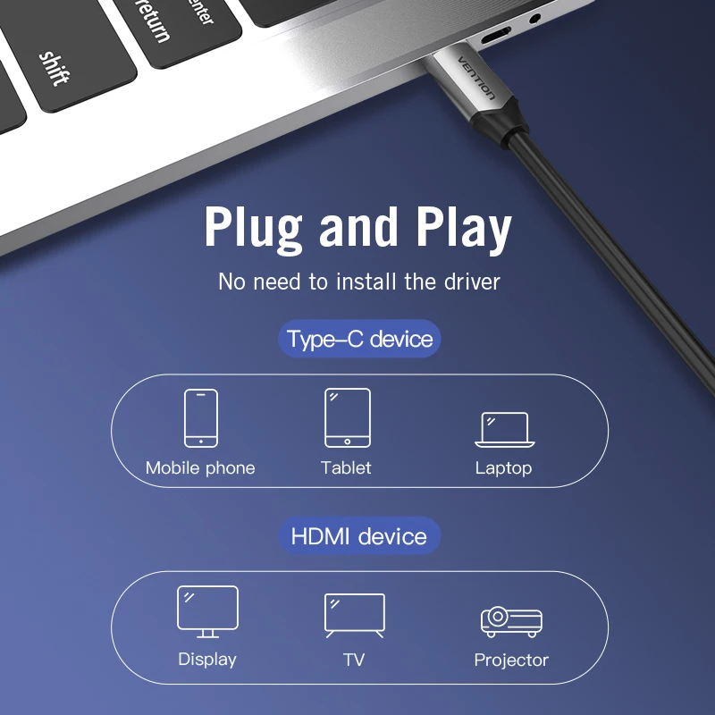 Vention USB C HDMI 4K Тип к 60 Гц кабель Thunderbolt 3 адаптер для Huawei P40 Mate 30 Pro MacBook Air ipad usb c