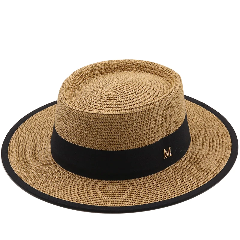 

summer sun hat ladies fashion girl straw hat ribbon bow beach hat casual grass flat top panama hat bone womens visor cap