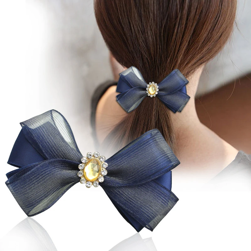 

New Bow-knot Spring Hair Clip Korea Style Mesh Rainbow Hairpin Inlaid Rhinestone Hairgrip Temperament Barrettes for Ladies Women