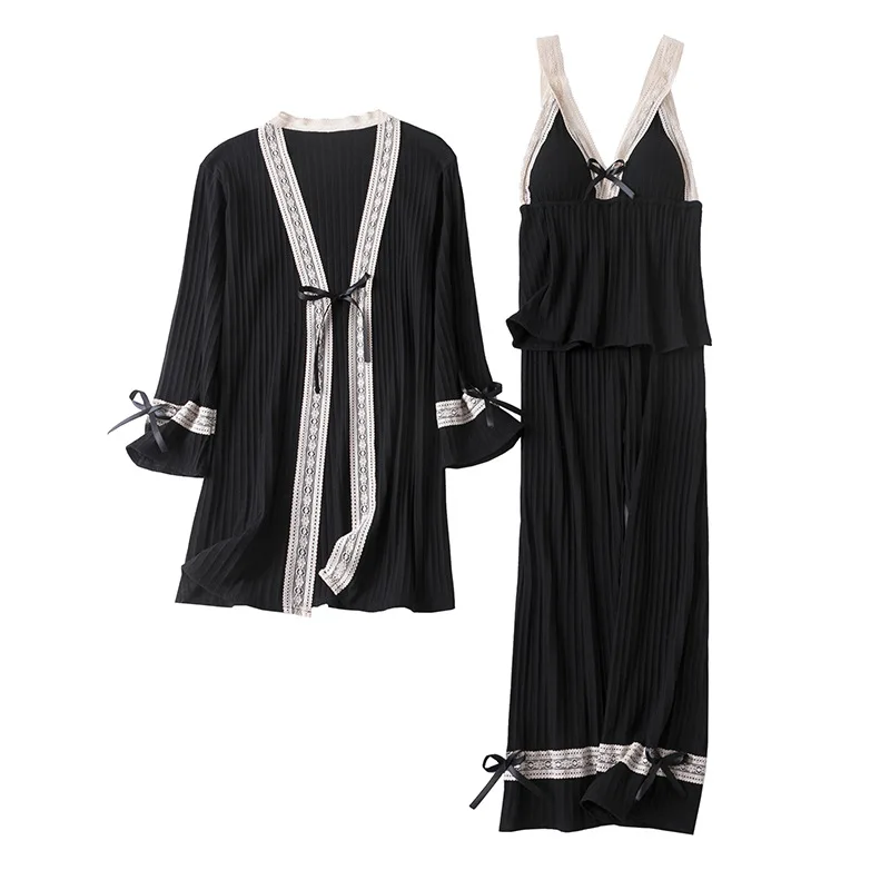 Novelty Sexy Cotton 3PCS Wedding Robe Set Female Intimate Lingerie Black Nightwear Sleepwear Spring Autumn New Home Clothing
Novelty Sexy Cotton 3PCS Wedding Robe Set Female Intimate Lingerie Black Nightwear Sleepwear Spring Autumn New Home Clothing