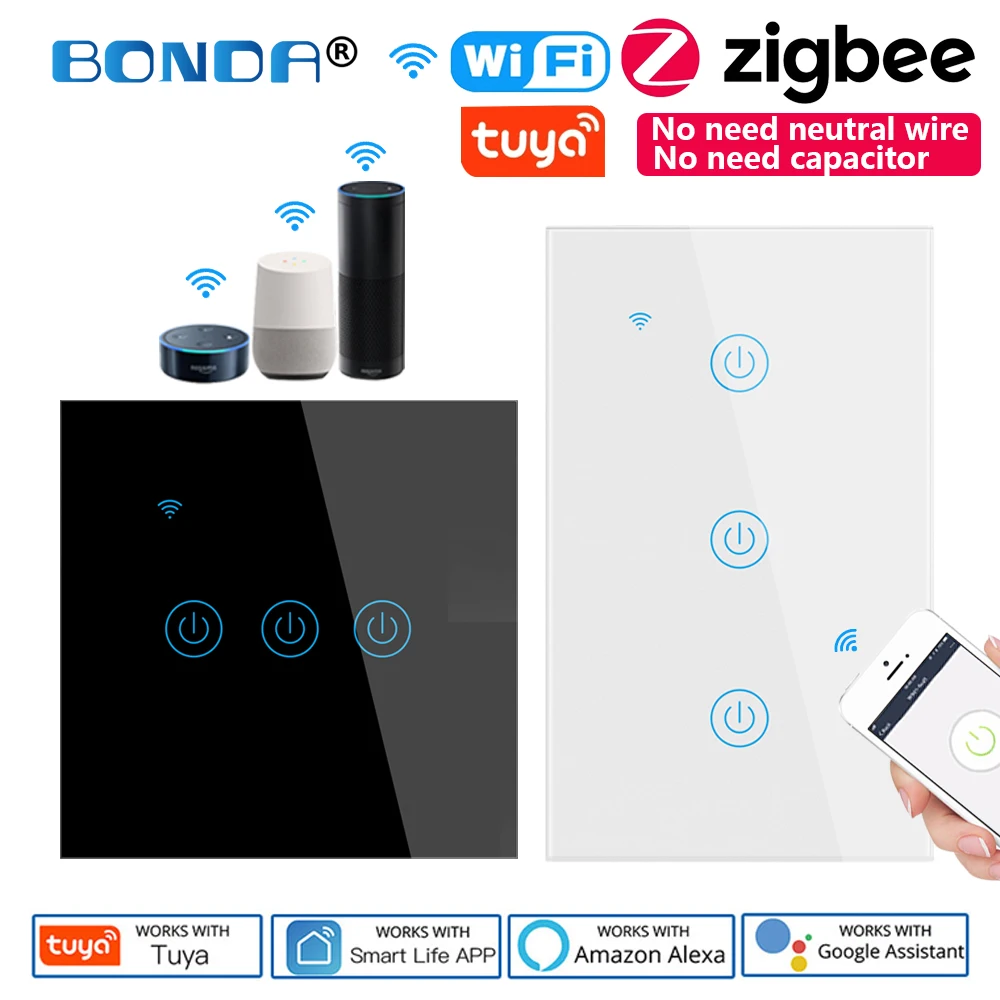 ZigBee Smart Switch No Neutral No Capacitor Smart Life/Tuya APP Control Alexa Google Wall Touch Light Wifi Switches EU/UK/US
ZigBee Smart Switch No Neutral No Capacitor Smart Life/Tuya APP Control Alexa Google Wall Touch Light Wifi Switches EU/UK/US