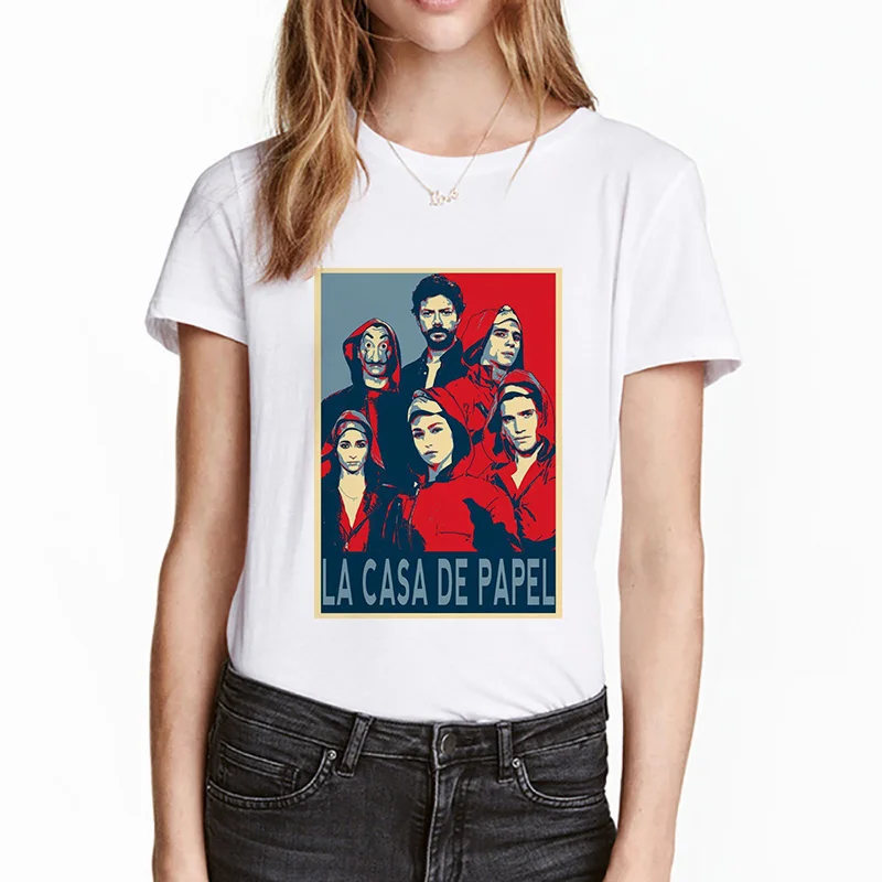 Summer La Casa De Papel Women T Shirt House of Paper T-shirt Money Heist Tops Harajuku Casual Dali Mask Casa De Papel Tshirt
Summer La Casa De Papel Women T Shirt House of Paper T-shirt Money Heist Tops Harajuku Casual Dali Mask Casa De Papel Tshirt
