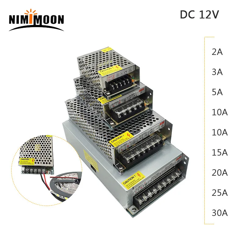 DC 12V светодиодный ленты Драйвер Мощность адаптер 1A 2A 3A 5A 10A 15A 20A переключатель