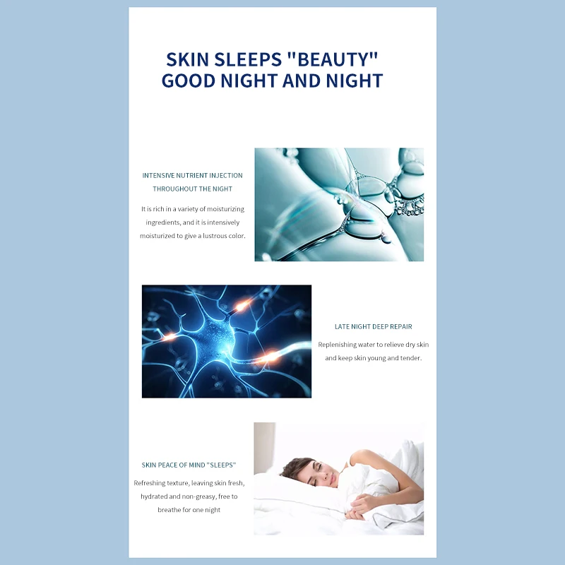Night Repair Sleep Mask Moisturizing Nourishing Skin Smooth Fine Lines Brighten Skin Color Facial Mask
Night Repair Sleep Mask Moisturizing Nourishing Skin Smooth Fine Lines Brighten Skin Color Facial Mask