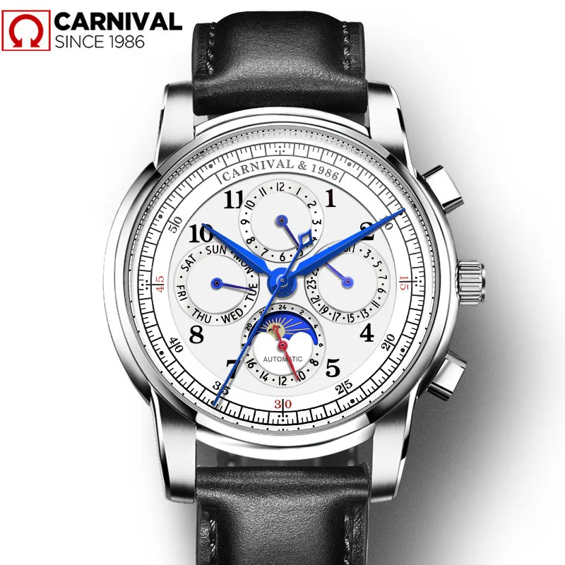 

Carnival Brand Fashion Automatic Watch Man Luxury Waterproof Moon Phase Calendar Mechanical Wristwatches Clock Relogio Masculino