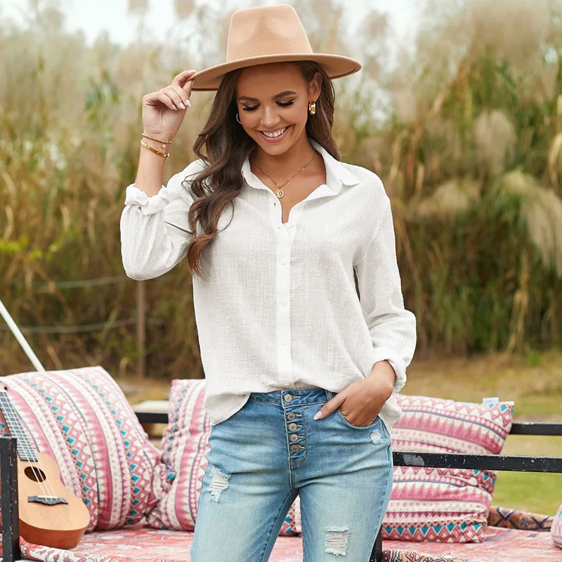 Women Beach Holiday Blouse Solid Color Basic Long Sleeve Shirt Summer Autumn Button-up Tops Korean Office Blouses Streetwear
Women Beach Holiday Blouse Solid Color Basic Long Sleeve Shirt Summer Autumn Button-up Tops Korean Office Blouses Streetwear