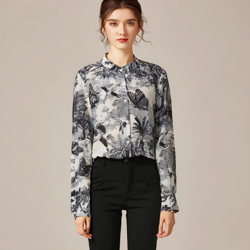 100% Silk Shirt O Neck Floral Printed Long Sleeves Elgant High Street Blouse Tops Camisa
100% Silk Shirt O Neck Floral Printed Long Sleeves Elgant High Street Blouse Tops Camisa