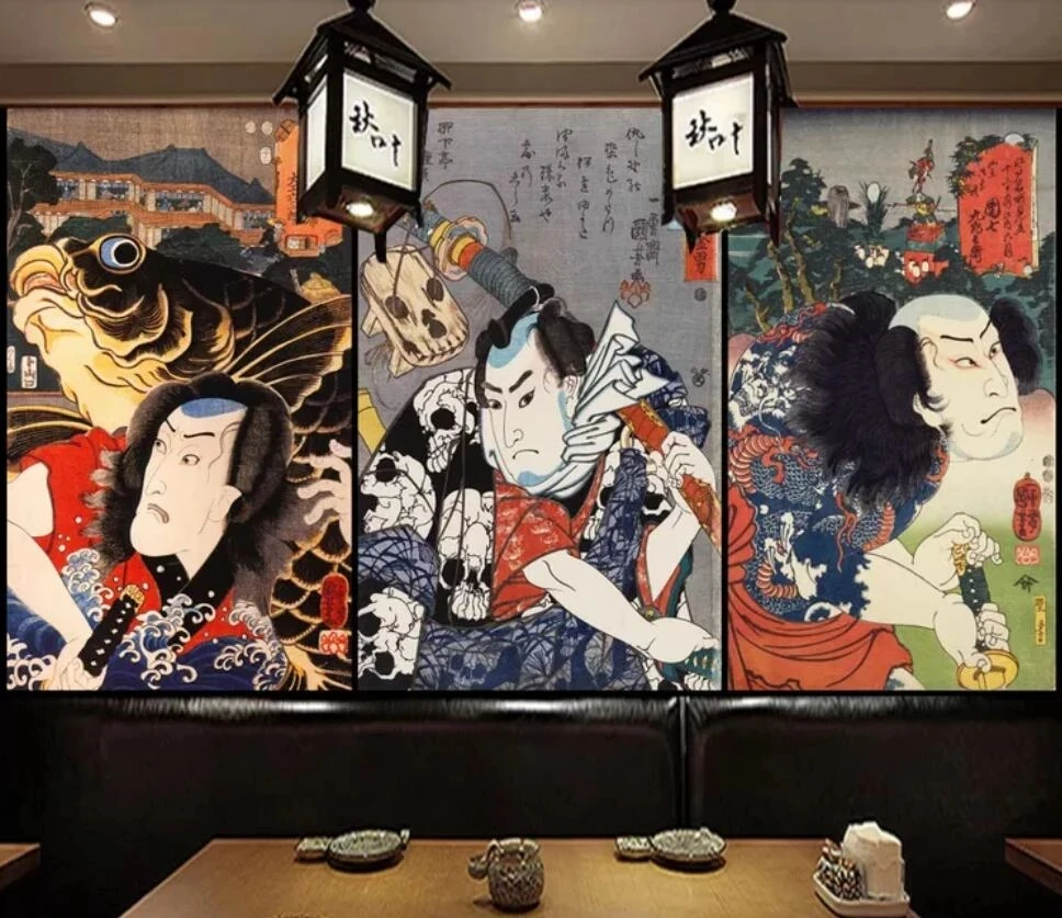 Пользовательские японские обои ukiyo-e Самурайские фрески общий фон для ресторана